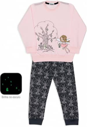 Pijama de moletinho infantil floresta encantada - Estampa brilha no escuro