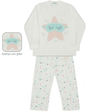 Pijama de moletinho infantil estrelas e luas