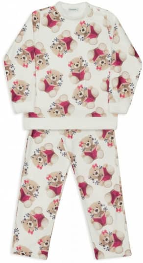 Pijama de soft infantil estampado ursinhas leitoras