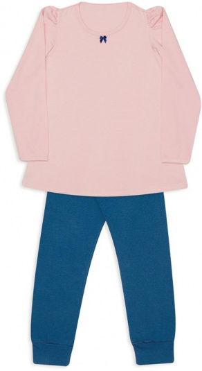Pijama de algodo e modal infantil rosa e azul marinho