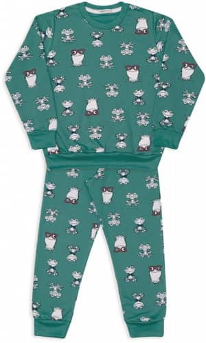 Pijama de moletinho infantil estampado sapos