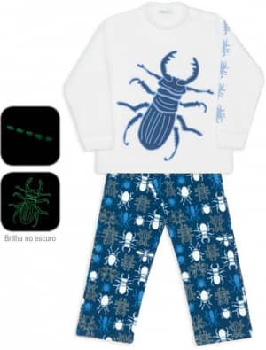 Pijama de soft infantil insetos - Estampa brilha no escuro