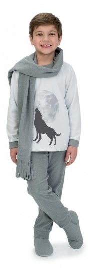 Pijama de soft infantil lobo e lua - Estampa brilha no escuro