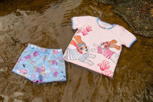 Pijama infantil blusa de ribana e short de meia malha dog mergulhadora