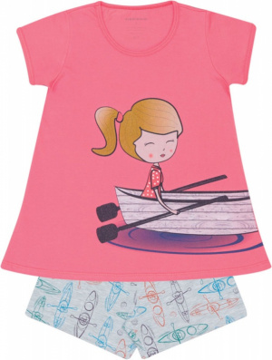 Pijama de meia malha infantil canoas rosa