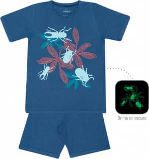 Pijama de modal infantil besouros - Estampa brilha no escuro