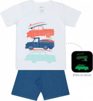 Pijama de modal infantil carros - Estampa brilha no escuro