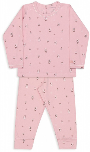 Pijama infantil de suedine bonecos de neve rosa