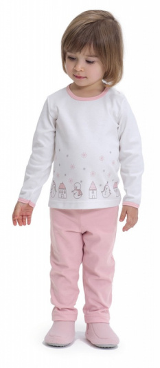 Pijama infantil de suedine bonecos de neve rosa liso