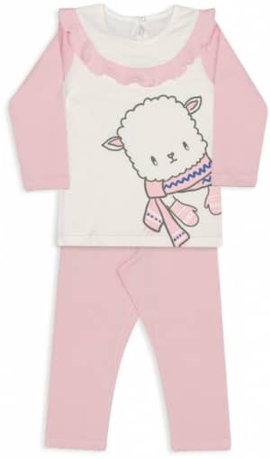Pijama infantil de algodo e modal com babados ovelhinha 