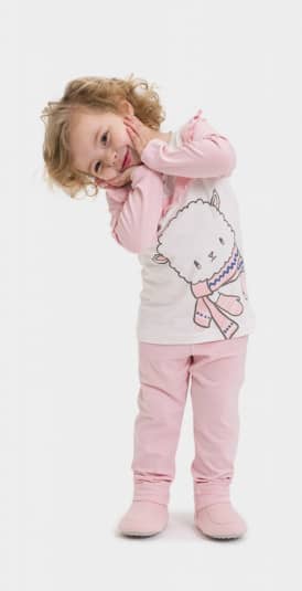 Pijama infantil de algodo e modal com babados ovelhinha 