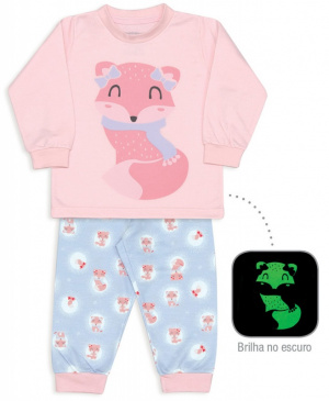 Pijama infantil de moletinho raposinha - Estampa brilha no escuro