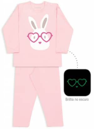 Pijama trmico infantil coelha de culos - Estampa brilha no escuro