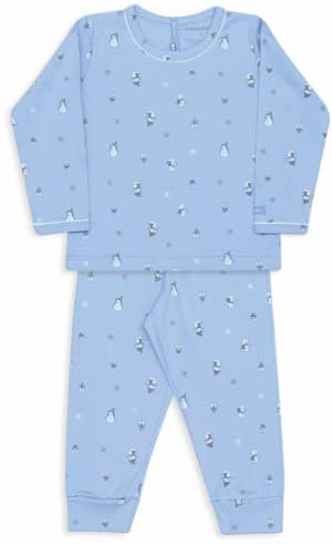 Pijama infantil de suedine bonecos de neve azul