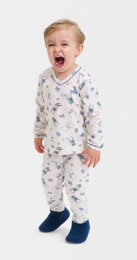 Pijama infantil decote V de algodo e modal bichinhos na neve