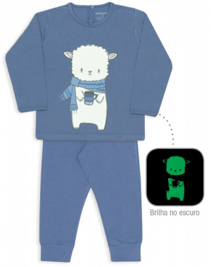 Pijama infantil de algodo e modal ovelhinha marinho - Estampa brilha no escuro
