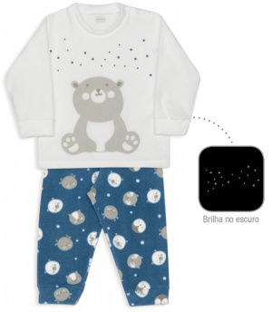 Pijama infantil de soft carinhas de bichinhos - Estampa brilha no escuro