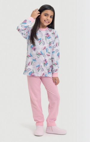 Pijama de moletinho infanto-juvenil macarons