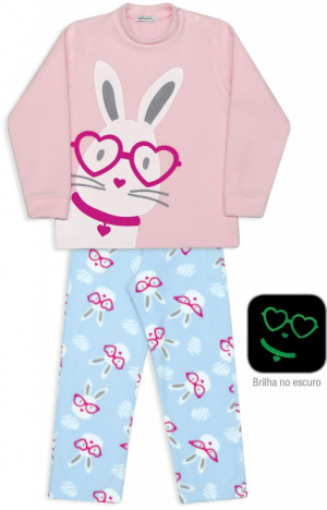 Pijama de soft infantil coelhas de culos - Estampa brilha no escuro