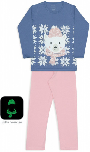 Pijama de algodo e modal infanto-juvenil ursa - Estampa brilha no escuro