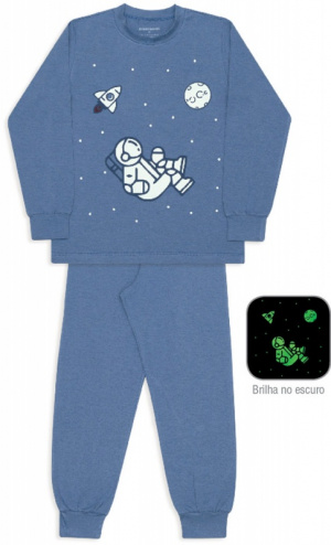 Pijama de algodo e modal infantil espao sideral - Estampa brilha no escuro