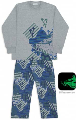 Pijama estampado de moletinho infanto-juvenil geomtricos - Estampa brilha no escuro