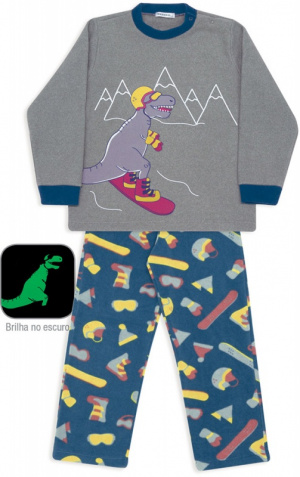 Pijama de soft infantil snowboard - Estampa brilha no escuro