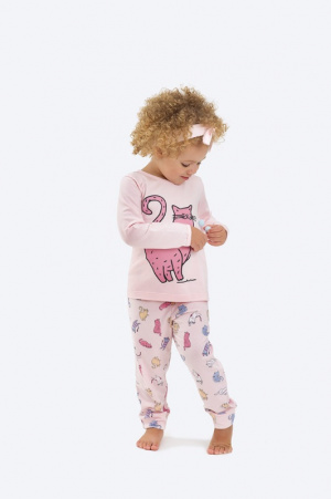 Pijama infantil de algodo e modal gatas coloridas - Pompons aplicados