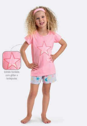 Pijama brilha estrelinha de meia malha infantil - Glitter e lantejoulas 