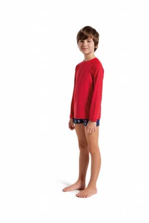 Camiseta manga longa com fator de proteo solar vermelha infantil