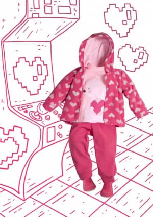 Pijama infantil ursa e corao pixelado de soft - Estampa brilha no escuro
