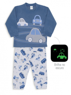 Pijama infantil veculos de soft - Estampa brilha no escuro
