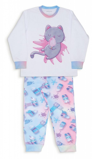 Pijama tie dye slimes e gatinha infanto-juvenil de moletinho 