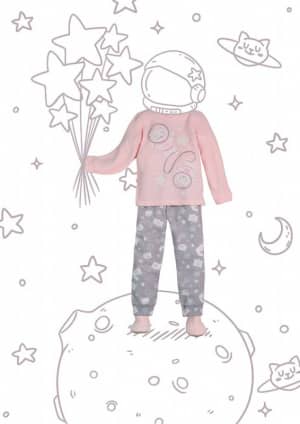 Pijama gatas espaciais infantil de soft - Estampa brilha no escuro