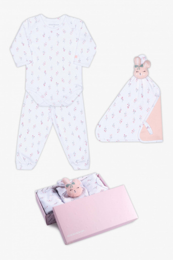 Kit com cala, body e naninha floral campestre para beb