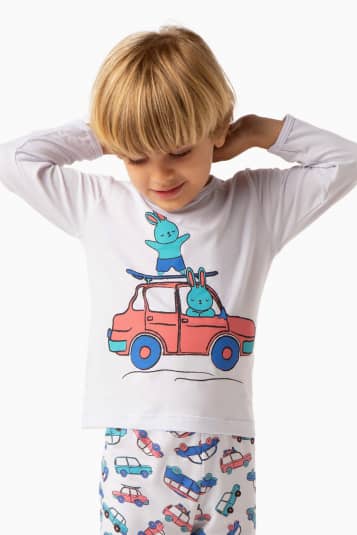 Pijama longo de modal carrinho de frias infantil