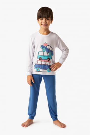 Pijama longo infantil de modal carros - Brilha no escuro