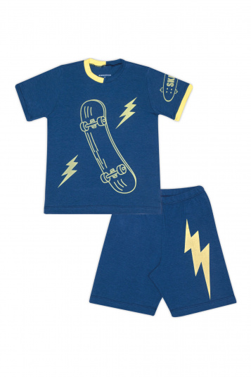 Pijama curto infantil skate marinho - Brilha no escuro