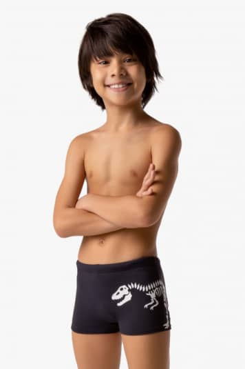 Sunga boxer infantil esqueleto dino - Muda de cor no sol