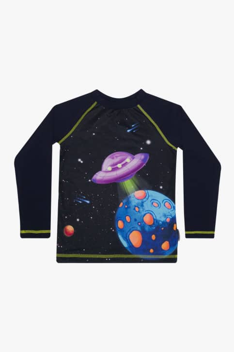 Camiseta infantil com proteção solar nave espacial