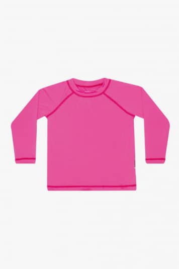 Camiseta infantil com proteo solar rosa chiclete