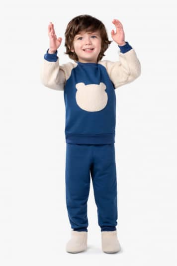 Pijama ursinho azul marinho e marfim infantil