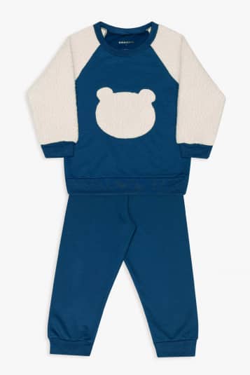 Pijama ursinho azul marinho e marfim infantil