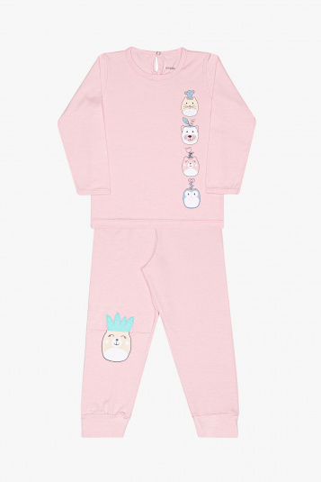 Pijama algodo e modal vasinhos rosa infantil - Aplicaes