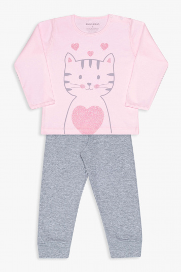 Pijama gatinha e coraes com glitter infantil 