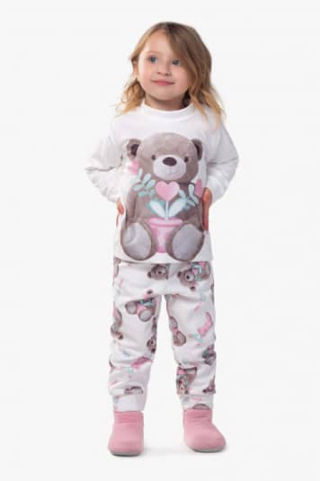 Pijama de soft sublimado ursas jardineiras infantil