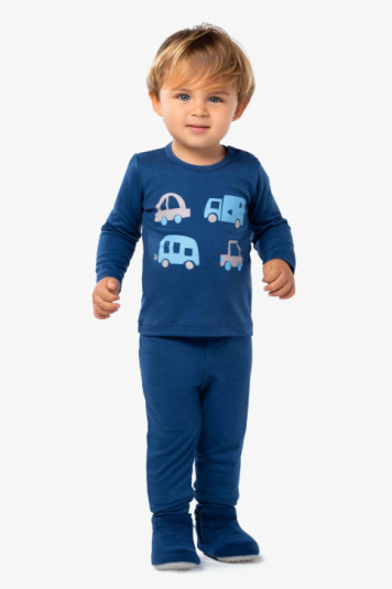 Pijama carrinhos azul marinho infantil