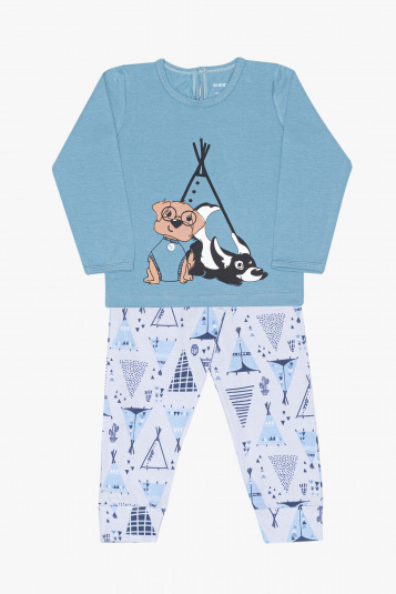Pijama de algodo e modal dog e cabanas infantil