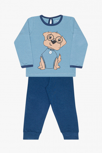 Pijama de algodo e modal dog e cabanas marinho infantil