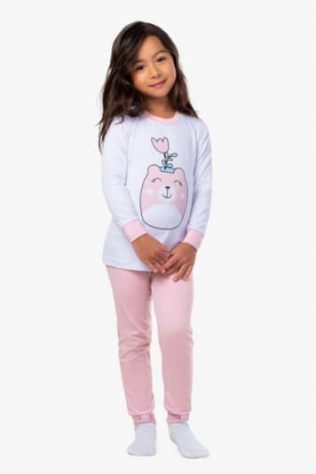 Pijama infantil algodo e modal vasinho rosa